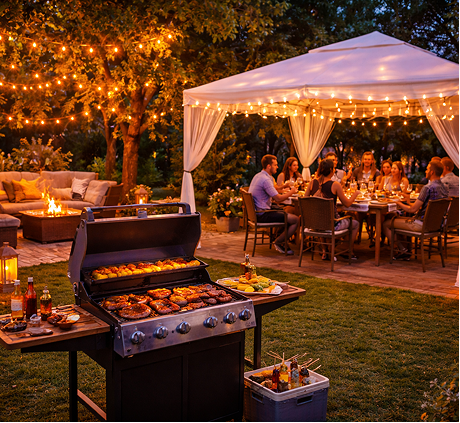 BBQ, party tents, dining sets